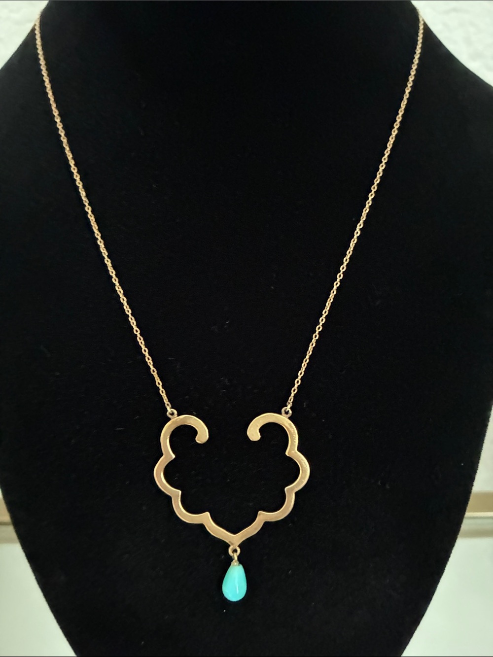 Gold-Tone Statement Necklace with Turquoise Teardrop